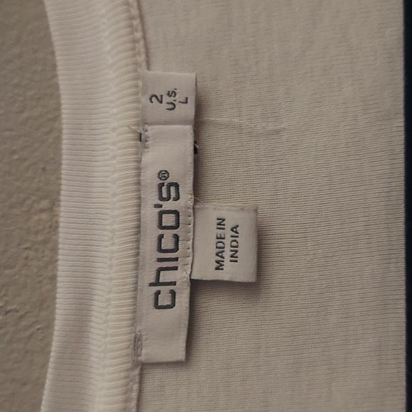 CHICOS Floral Everyday V Neck 3/4 Sleeve Pima Cotton White Tee sz L - Picture 4 of 12